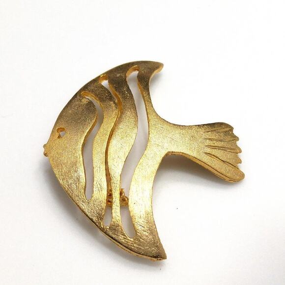 Ultra Craft Gold Tone Fish Brooch Angel Fish Openwork Vintage Jewelry Signed - Picture 4 of 6